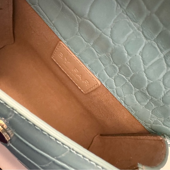 By Far Mini Croco Embossed Top Handle Bag Purse Light Blue Crossbody Leather - Picture 6 of 11